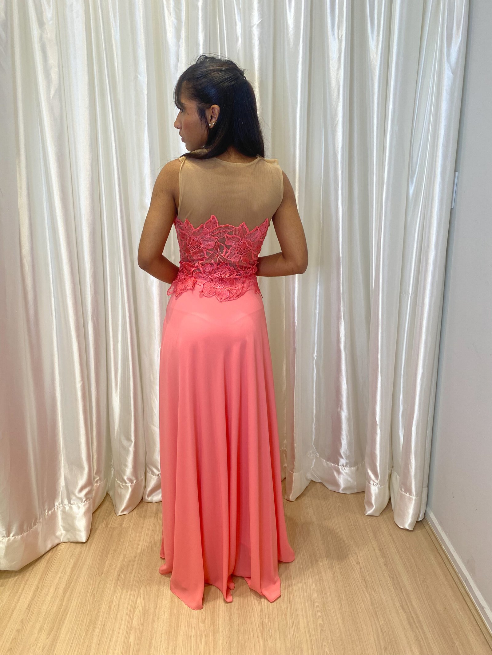 Vestido longo Laranja Modelo Solto - Imagem 3