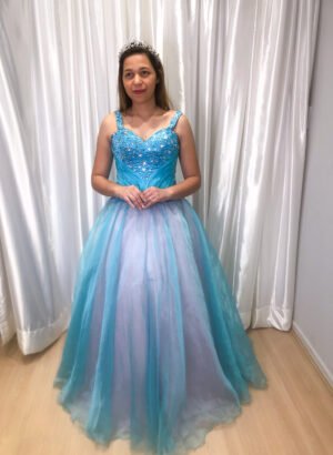 Vestido longo Azul Tiffany Modelo Princesa