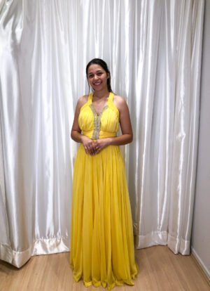 Vestido longo Amarelo Modelo Solto