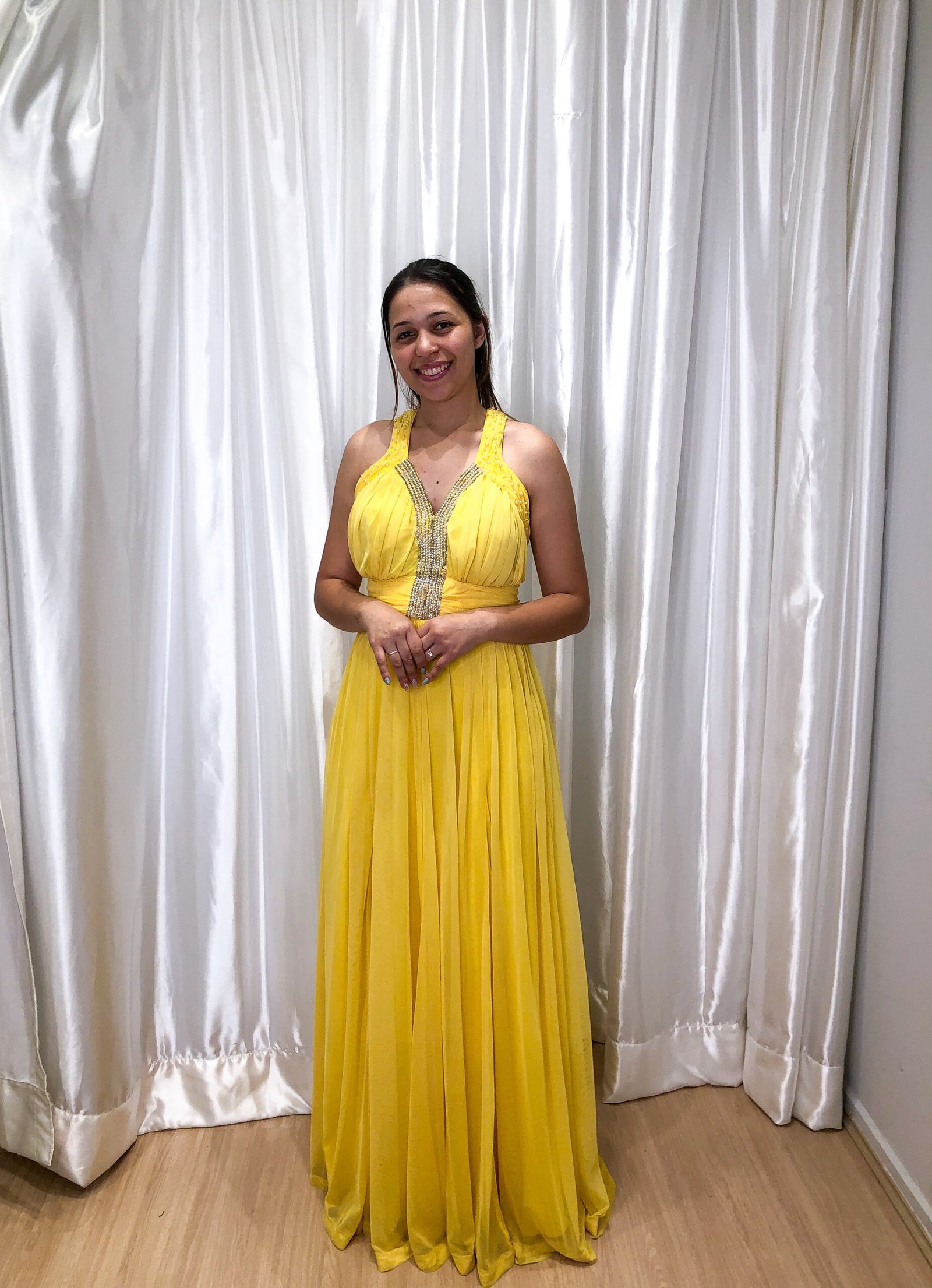 Vestido longo Amarelo Modelo Solto