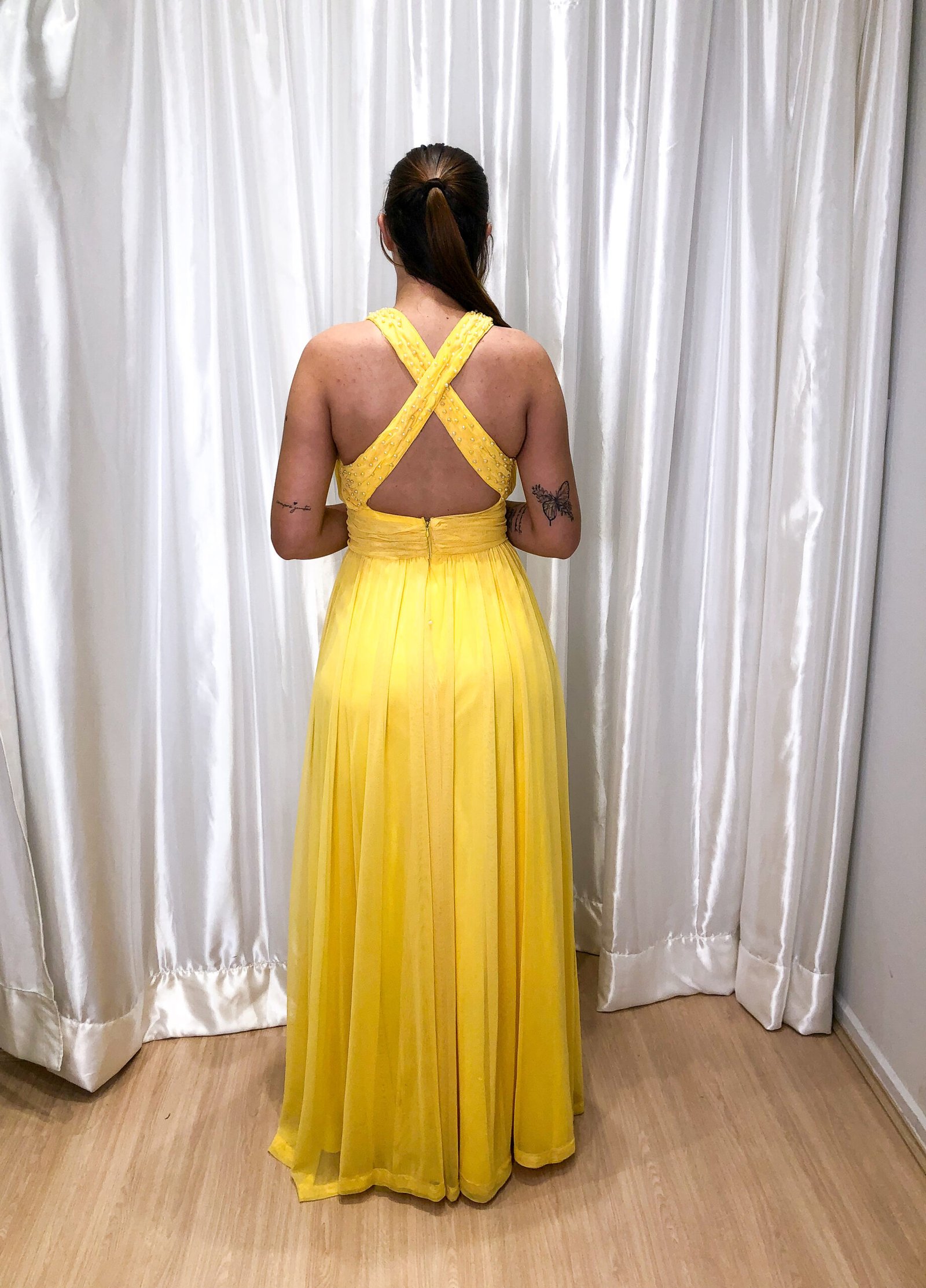 Vestido longo Amarelo Modelo Solto - Imagem 2