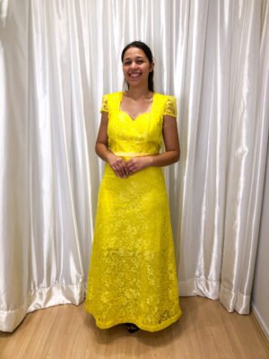 Vestido longo Amarelo Modelo Reto