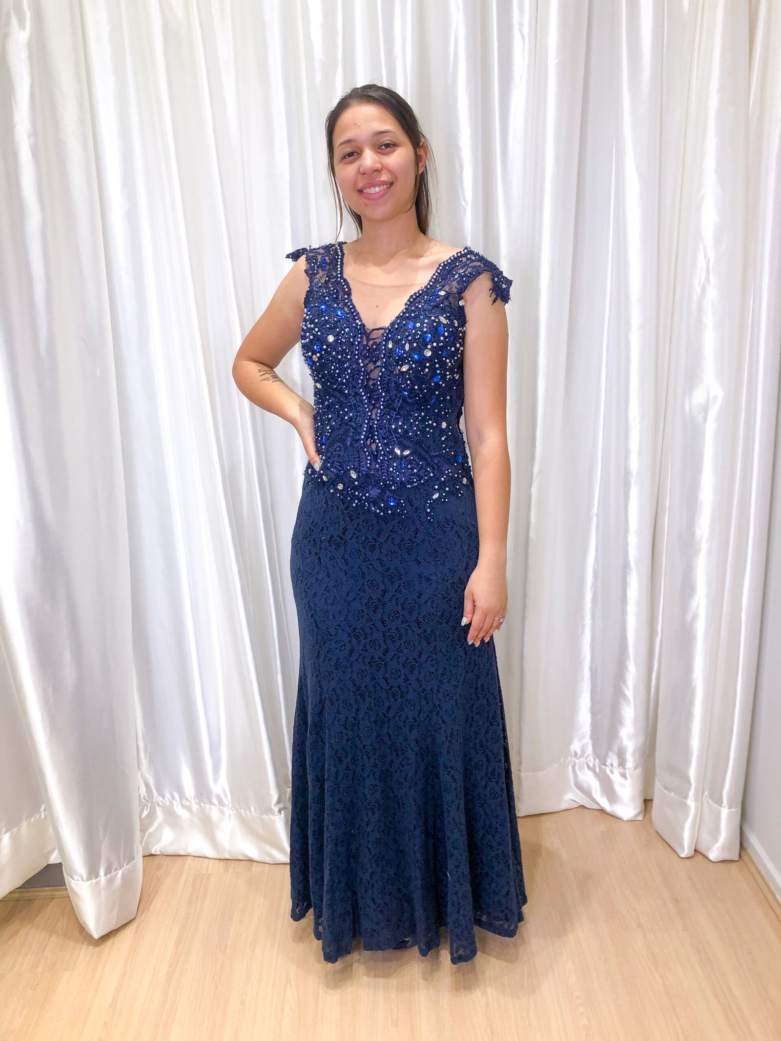 Vestido longo Azul Marinho Modelo Sereia