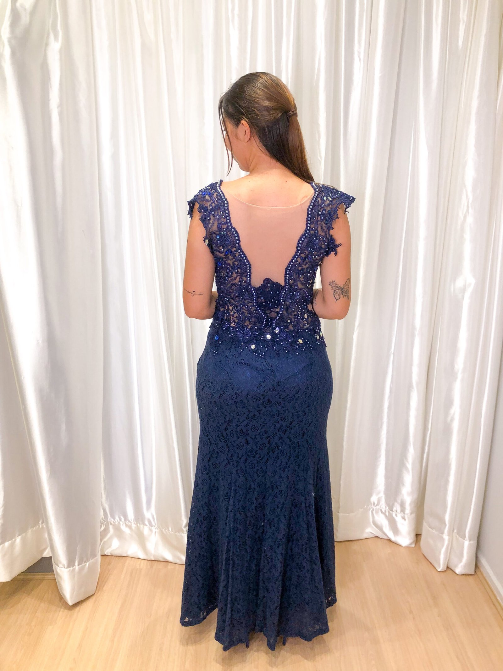Vestido longo Azul Marinho Modelo Sereia - Imagem 2