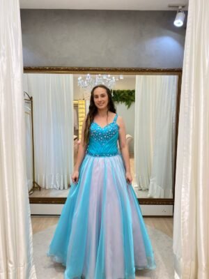 Vestido longo Azul Tiffany Modelo Princesa
