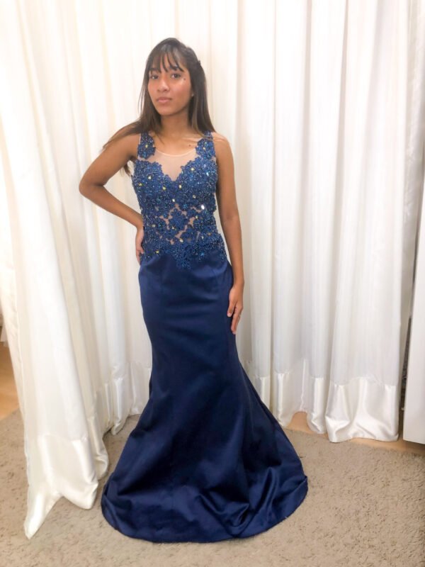 Vestido Longo Azul Marinho Modelo Sereia