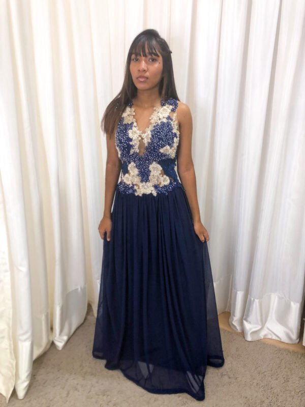 Vestido Longo Azul Marinho Modelo Solto