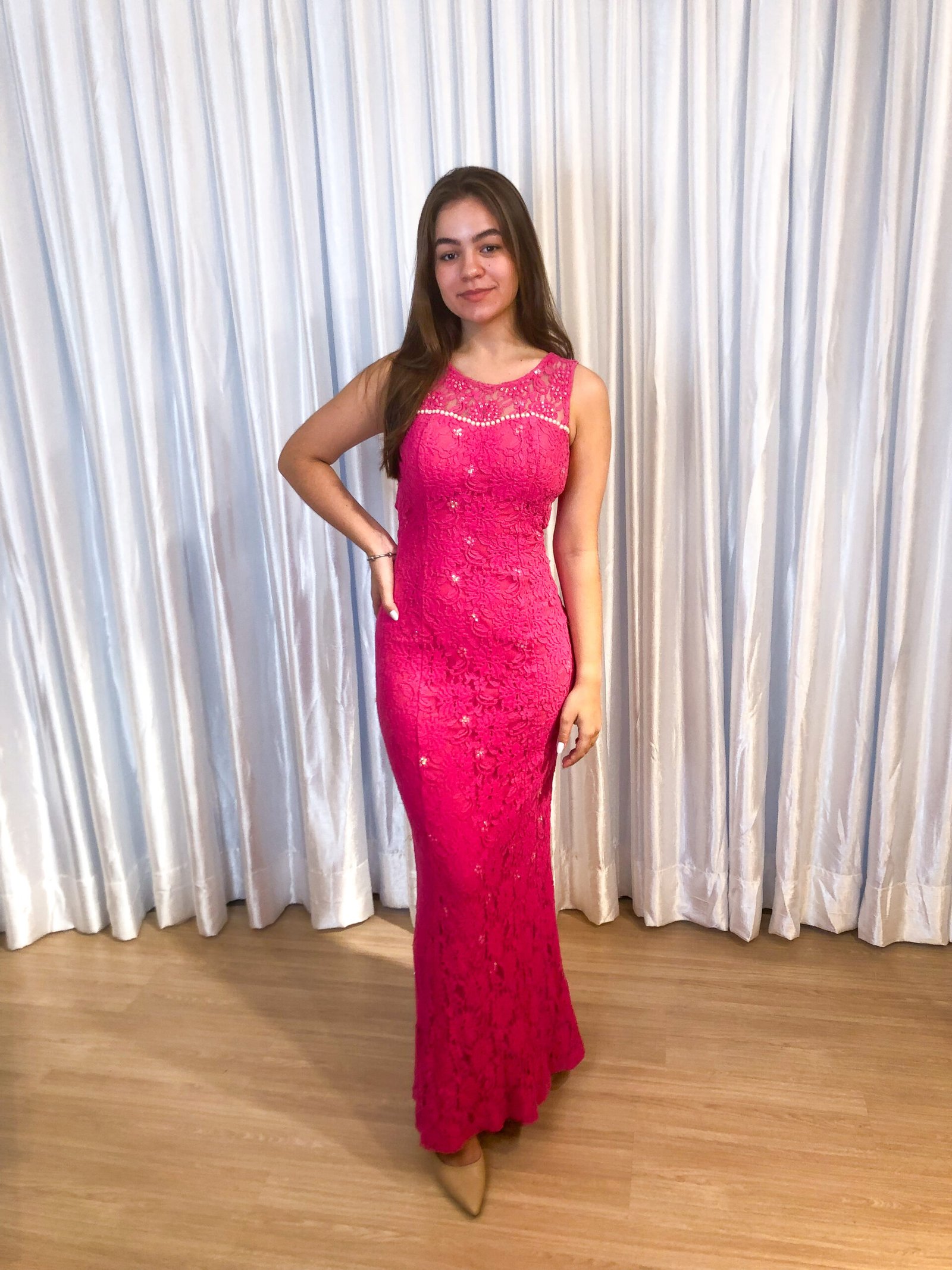 Vestido Longo Pink Modelo Reto
