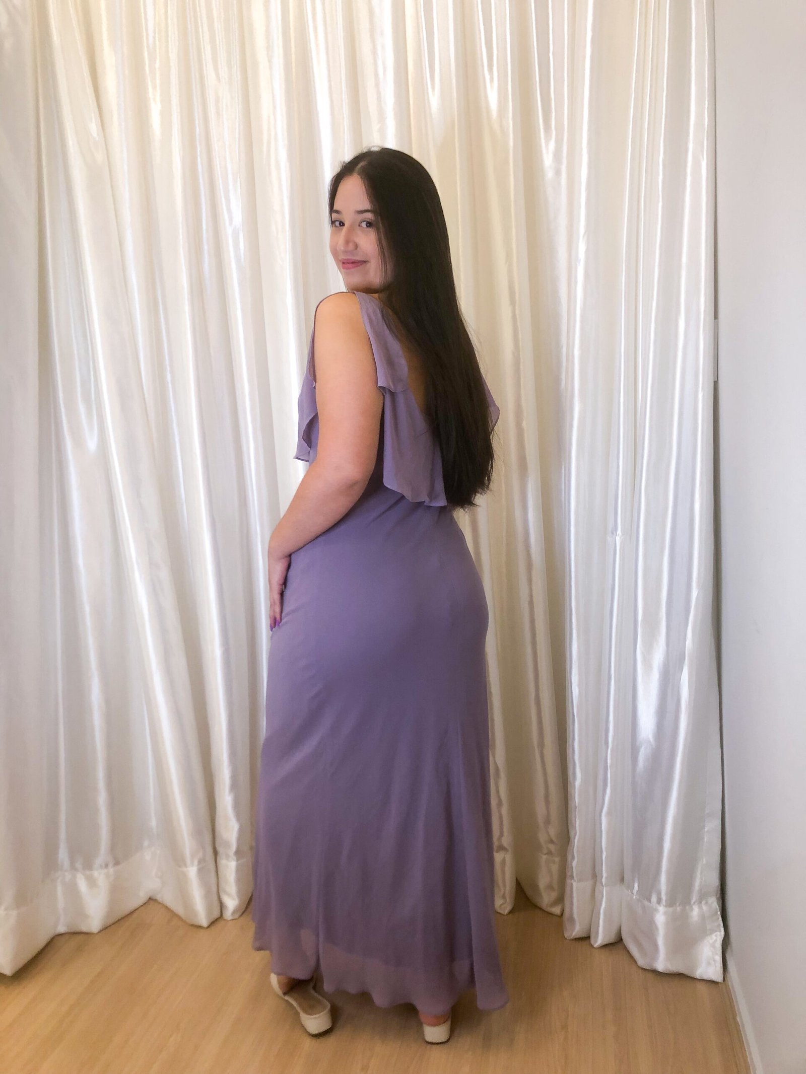 Vestido Longo Lilás Modelo Midi - Imagem 3