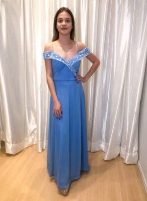 Vestido Longo Azul Serenity Modelo Solto