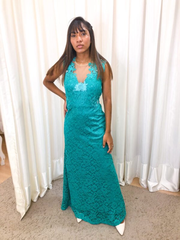 Vestido Longo Verde Modelo Reto