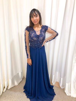 Vestido Longo Azul Marinho Modelo Solto
