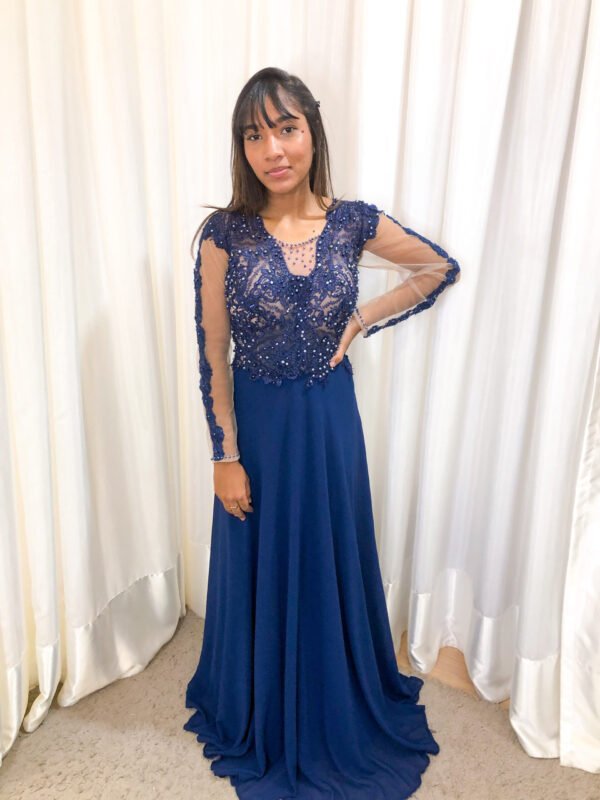 Vestido Longo Azul Marinho Modelo Solto