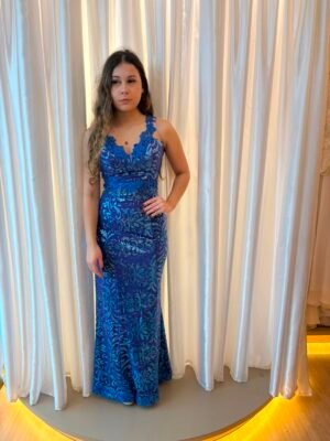 Vestido Longo Azul Royal Modelo Sereia