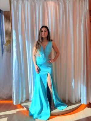 Vestido Longo Azul Modelo Sereia