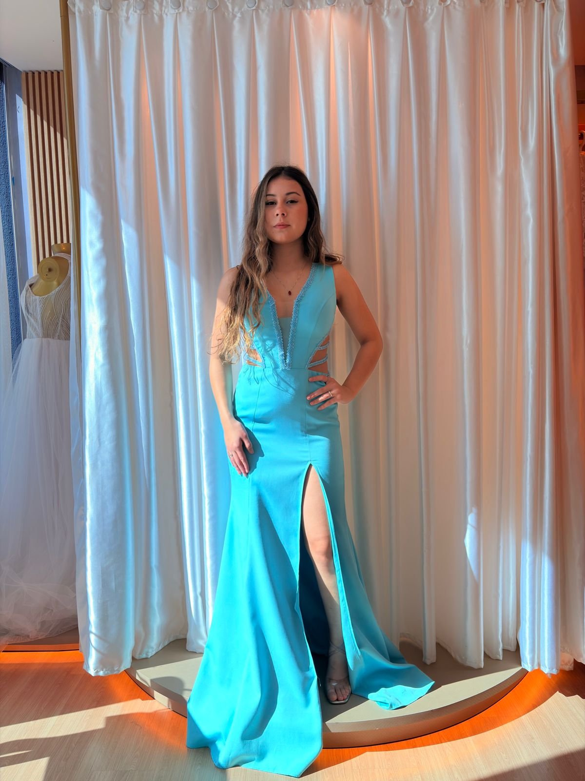 Vestido Longo Azul Modelo Sereia
