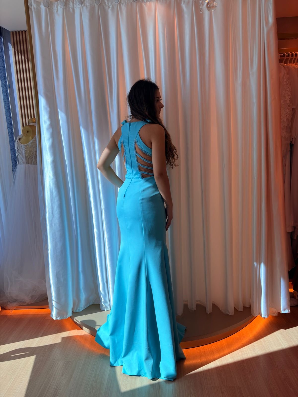 Vestido Longo Azul Modelo Sereia - Imagem 2